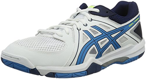 Asics Herren Gel Task Volleyballschuhe, Blanc (White/Blue Jewel/Safety Yellow), 44 EU