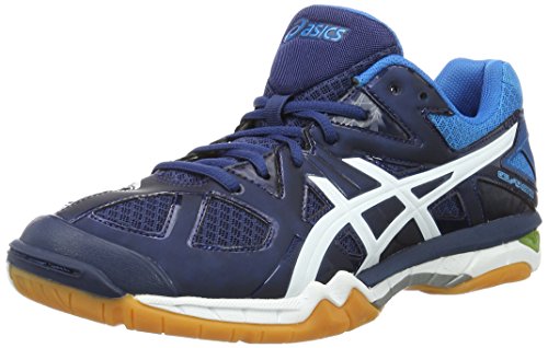 Asics Herren Gel-Tactic M Volleyballschuhe, Blau (Poseidon/White/Safety Yellow), 41.5 EU