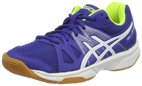 Asics Jungen Gel-Upcourt Gs Badminton Schuhe, Mehrfarbig (Blue / White / Safety Yellow), 33.5 EU