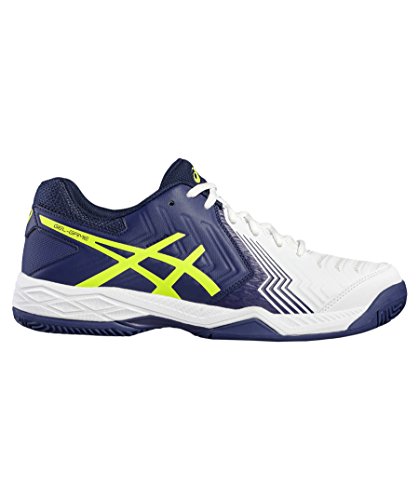 Asics Herren Gel-Game 6 Clay Tennisschuhe, Multicolore (White/Indigo Blue/Safety Yellow), 42.5 EU