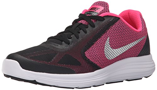 NIKE Mädchen Revolution 3 (GS) Laufschuhe, Mehrfarbig (Schwarz/Hyper Pink/Weiß/Metallic Silber), 38 EU