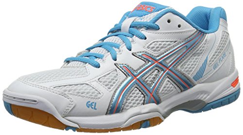 Asics Damen Gel-Flare 5W Volleyballschuhe, Weiß (White/Blue Atoll/Fiery Coral), 38 EU