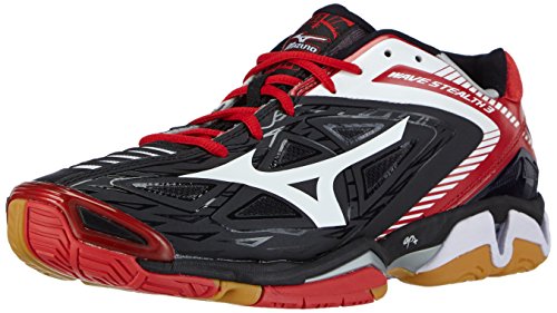 Mizuno Wave Stealth 3, Herren Handballschuhe, Schwarz (black/white/chinese red), 44.5 EU (10 Herren UK)