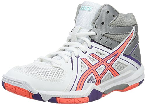 Asics Damen Gel-Task Mt Volleyballschuhe, Mehrfarbig (White/Flash Coral/Parachute Purple), 41.5 EU