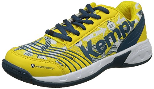 Kempa Unisex-Kinder Attack Derby Schnürhalbschuhe, Mehrfarbig (Blaz Jaune/Pétrole/Blanc), 37 EU